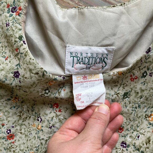 Northern Traditions Short Sleeve Dress 90s Layered Green Calico Floral Print - Picture 5 of 5